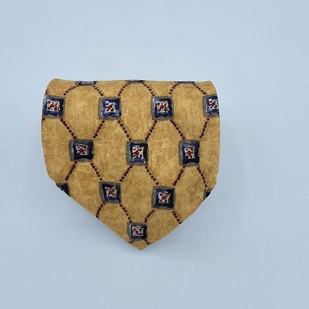 Mens Necktie Robert Talbott Tie - Yellow Geometric Silk 58" x 4" Vintage